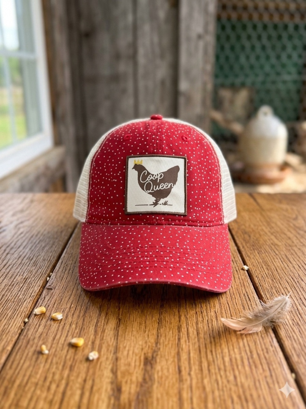 NFINITY Red Polka Dot 'Coop Queen' Trucker Hat